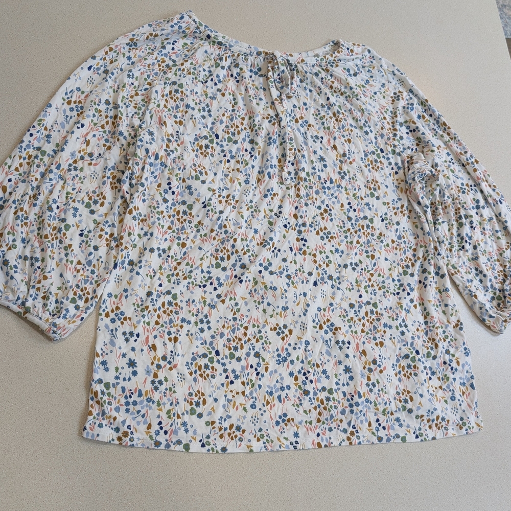 croft & barrow White Floral Print Peasant Blouse